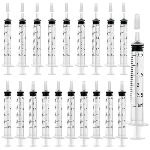 20 Pack 3ml/cc Syringe with Cap, Small Plastic Syringes without Needle, Individually Wrapped, for Liquid Oral Measurement, Scientific Lab, Colostrum Collect, Feeding Pet, Watering