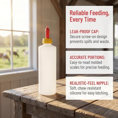 Tofficu 5 Pack Goat Bottles for Feeding Baby Goats, 400ml (13.5oz) Lamb Feeding Bottle with Nipples, Small Animal Nursing Milk Replacer Feeder for Calves, Piglets, Kittens and Puppies