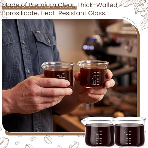 2 Pcs Espresso Measuring Cups 100ml/3oz Espresso Shot Glasses with V-shaped Mouth Clear Pouring Cup Milk Frothing Pitcher Accessories