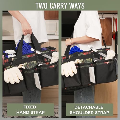 SCAVATA Wearable Cleaning Caddy, Cleaning Caddy Supplies Organizer with Handle & Shoulder Straps for Housekeepers, Under Sink & Car Cleaning Tool Organizers Bag with 4 Foldable Divider (GreenBush) - color: GreenBush