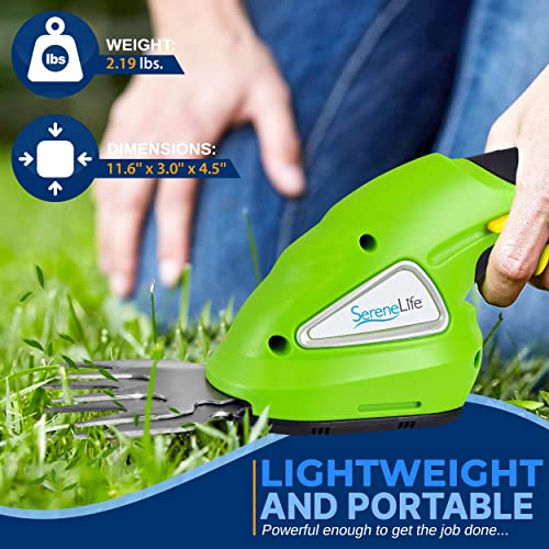 SereneLife Cordless Handheld Grass Cutter Shears, Portable Lightweight Electric Hedge Trimmer, Hand Held Garden Clippers Powered with Rechargeable 3.6V Battery, Changeable Blade Trimmers Light Green - color: Green