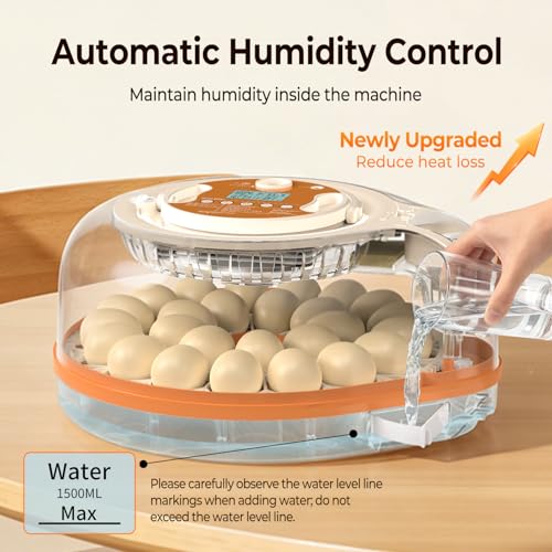 Incubators for Hatching Eggs, 26 Eggs Incubator with Automatic Egg Turning, Temperature & Humidity Control, Auto Water Refill, LED Egg Candler, Hatch Days Setting, for Chicken, Duck, Goose, Bird Eggs - color: Clear