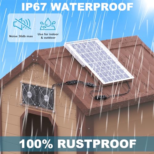 Solar Fan for Greenhouse, 10W Solar Powered Fan for Chicken Coop, Waterproof Solar Exhaust Fan for Shed with 11.8ft/3.6m Cable - style: Solar Fan-10W