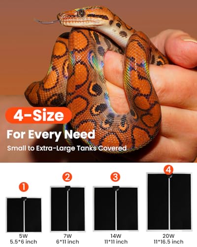 MQ Reptile Terrarium Heat Pad with LCD Digital Aquarium Thermometer, 6 x 11in Power Adjustment Under Tank Heater Mat for Pets, Small Animals, Seedling, 7W - size: 7W, 6*11 in