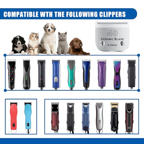 40# Detachable Pet Dog Grooming Clipper Ceramic Blade,Compatible with Andis Size 40 Cut Length 1/100"(0.25mm),Compatible with andis/wahl/Oster Dog Clippers 2PCS - color: Silvery-6