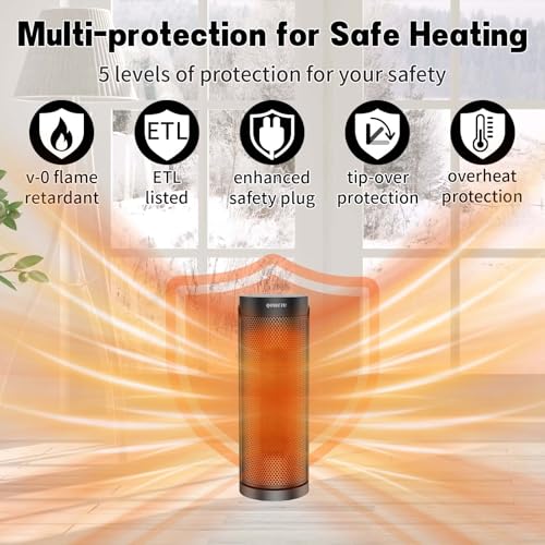 Portable Space Heater for Indoor Use with Remote - QOWETU 70° Oscillating Electric Heater, 17 Inchs, 12H Timer, 1500W Quiet PTC Ceramic Heating with Thermostat, Fast Safety Heat for Home, Bedroom - size: 17" Portable Fan Heater