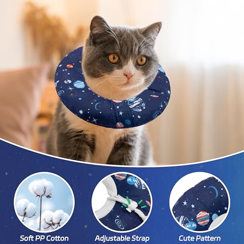 Seyezo Cat Cone Collar Soft, Adjustable Cat Recovery Cone, Planet, M | Stop Licking, Elizabethan Collar for Kittens, Elizabethan Protective Cones, Cats Donut Alternative, Cone of Shame - color: Planet, size: Medium