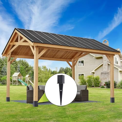 4 Pcs 4 "x 4 "Fence Post Anchors Ground Spike 22"(Fit 3.6 ” X 3.6”) | Heavy Duty Carbon Steel Fence Stakes Post Base with Black Powder Coated Support for Mailboxes|Fences|Trellis Posts|Banners