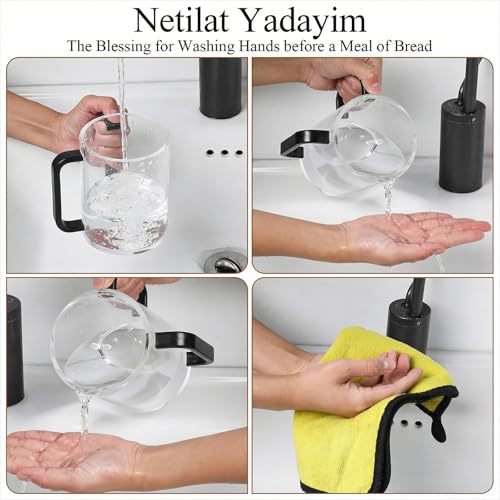 2 Pcs Judaica Hand Washing Cup with Dual Handles,5" Netilat Yadayim | Acrylic Clear Unbreakable Plastic,Washing Cups for Bathroom, Jewish Ritual Kohanim Holiday Gifts(black Handle) - color: black Handle