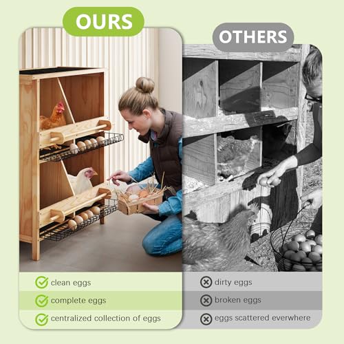 COZIWOW Nesting Boxes for Chickens 2-Tire,Roll-Away Egg Collection-with Wire Mesh and Insulation Pads, Waterproof Wooden Chicken Nesting Boxes with Perches for Hens,Ducks,Poultry,Birds,Doves
