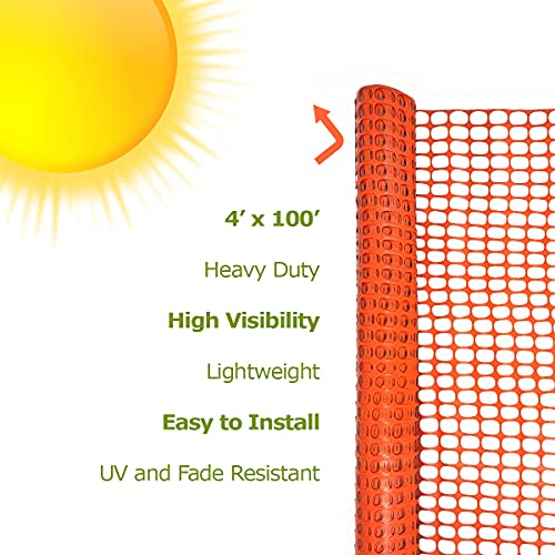Ashman Plastic Mesh Fence, Construction Barrier Netting, Orange, 4'x100' Feet, 1 Roll, Garden Fencing, Fences Wrap, Above Ground, for Snow, Poultry, Chicken, Deer, Patio, Garden Netting, Orange 100FT - color: Orange, size: 100 FT