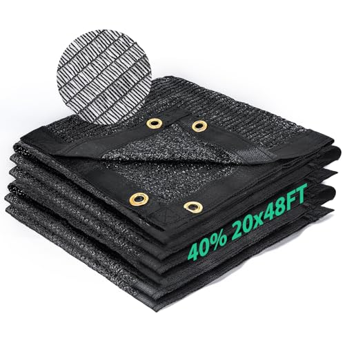 Kesfitt 40% Shade Cloth 20x48 ft, Breathable HDPE Mesh Sun Shade Tarp for Garden & Greenhouse, UV Resistant Outdoor Shade Fabric with Copper Grommets for Plants, Patio, Yard - size: 20ftx48ft, style: 40% Shading Rate
