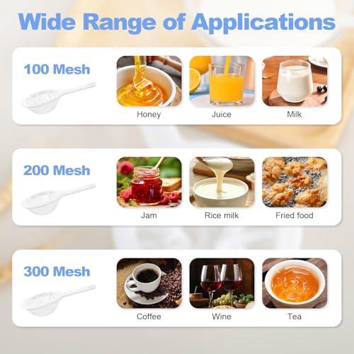 3 PCS Ultra-Fine Nylon Mesh Strainer - 100/200/300 Mesh Plastic Sieve with Handle, Kitchen Filter Tool for Coffee Soy Milk Juice Tea Leaf Honey Wine Yogur