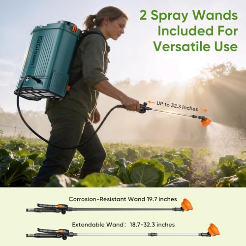 5.3 Gallon Battery Powered Backpack Sprayer,21V 2 Batteries Garden Sprayer | 120PSI Leak-Proof Electric Backpack Sprayer,2 Spray Wands, 5 Nozzles Powerful Weed Sprayer for Lawn,Garden,Yard,Pest Control