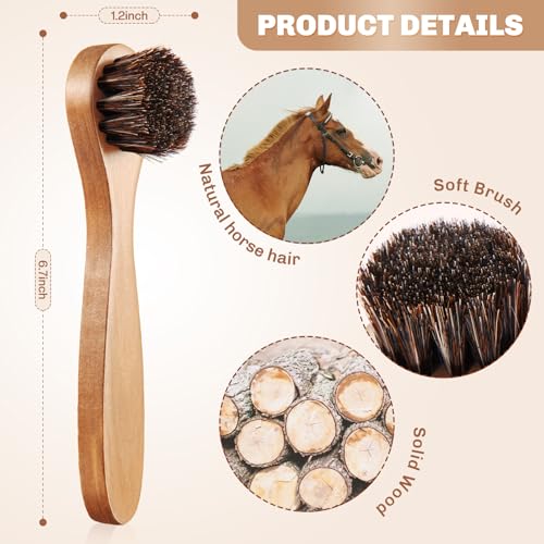 4 Pcs Horsehair Shine Shoes Brush Kit Polish Dauber Applicators Cleaning Leather Shoes Boots Care Brushes Suede Cleaner Brush with Microfiber Shoe Cloth(Wooden Handle A) - style: Wooden Handle A