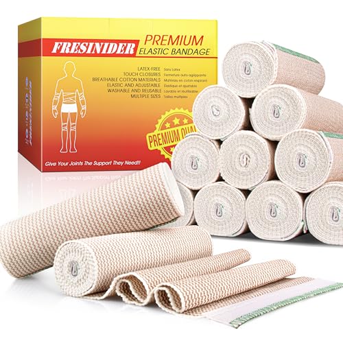 FRESINIDER Premium Elastic Bandage Wrap 6 Inch, 12 Pack, Hook and Loop | Extra-Wide 6-Inch Cotton Compression Wrap for Thigh, Shoulder and Large Leg; Twelve Rolls for Clinics and Family First Aid. - color: 12 X 6 Inches