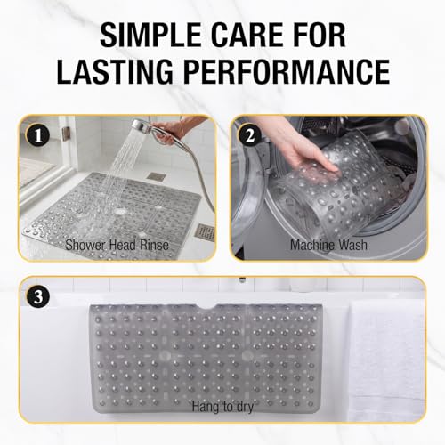 HITSLAM Square Shower Mat 27x27 Inch, Extra Large Non Slip Shower Mats for Inside Shower Stall, Anti Slip Bath Floor Mat with Strong Suction Cups & Drain Holes, Machine Washable, Grey - color: Grey
