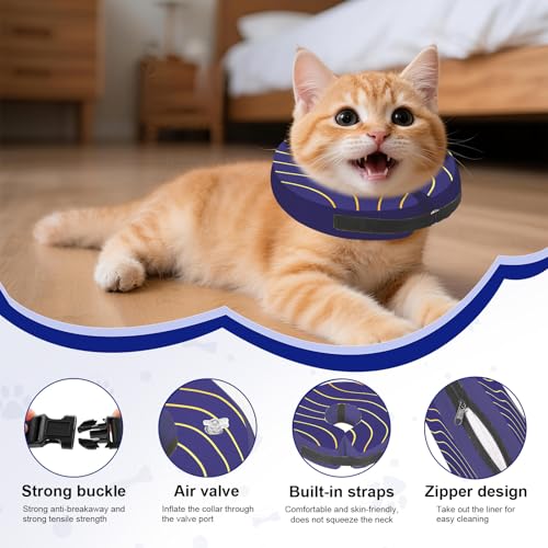 Adjustable Inflatable Dog Cone Collar for Surgery Recovery, Soft Cone for Dogs & Cats, Portable & Washable Dog Donut Collar, Large Cat Cone E Collar (Indigo L) - color: Purple Sunburst, size: L