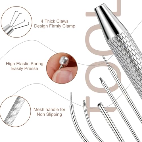 2Pcs Piercing Ball Grabber Tool for Changing Jewelry, Stianless Steel Flat Back Earring Applicator Internally Threaded Push Pin Piercing Grabber Tool - color: Silver-I