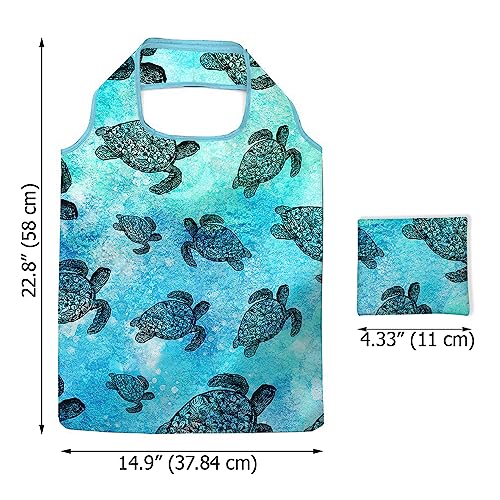 WIRESTER Reusable Grocery Tote Bag for Women, Foldable Shopping Bag, Cute Shoulder Bag, Beach Bag - color: Ocean Sea Turtles