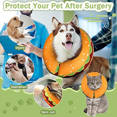 Inflatable Dog Cone Collar for Large Medium Small Dogs, Soft Adjustable Recovery Cone Collar for Dogs Cats,Dog Neck Donut Cone Alternative After Surgery(Hamburger,Small - color: Hamburger, size: S（neck 4"-7"）
