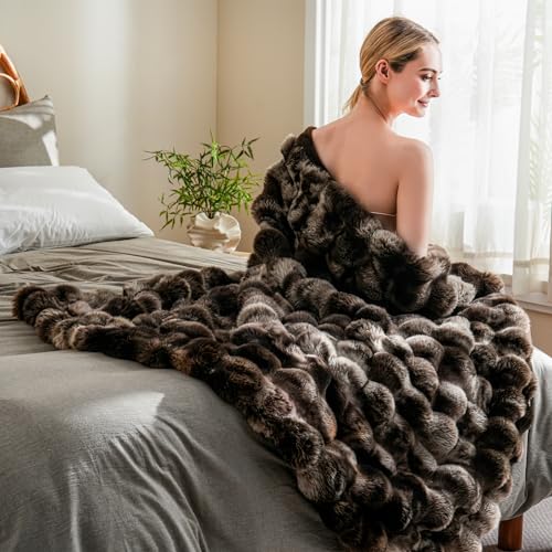 BENVWE Fluffy Faux Fur Throw Blanket for Couch, Soft Plush Thick Cozy Fuzzy Luxury Minky Bubble Blanket for Home Living Room Decor Gift for Women, Tie-dye Coffee, 60" x 80", 1100GSM - color: Tie-dye Coffee, size: Twin(60" x 80")