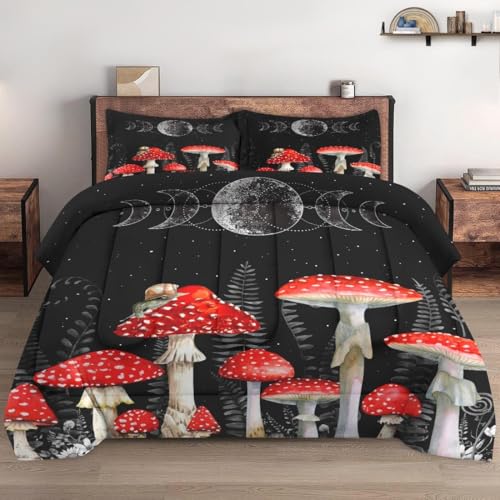 WeCozy Full Comforter Set, 3 Pieces Mushroom Wildflower Bedding, All Season | Dandelion Flower Summer Moon Phases Soft Comforter with 2 Pillowcases for Kids and Adults Room Bedroom Bed Decor - color: Multi 14, size: Full