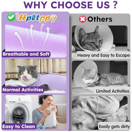 Hpetppy Cat Recovery Suit, Breathable Cat Surgery Recovery Suit Female, Cat Onesie for Cats After Surgery Spay Surgical Abdominal Wound Skin Diseases Cone of Shame Alternative Purple(M) - color: Purple, size: Medium