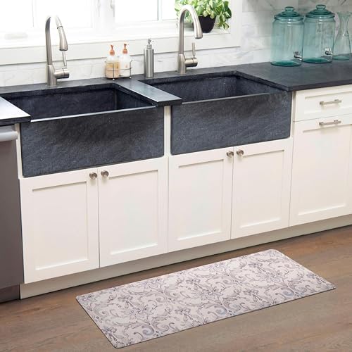 SoHome Cozy Living Anti Fatigue Mat Kitchen Mat Non Slip Stain Resistant Easy Clean 1/2 Inch Thick Kitchen Floor Mats, Damask Grey 18" x 55" - color: Grey, size: 18"L x 18"W x 0.5"Th