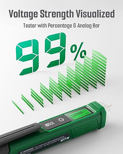 Voltage Tester, TN-213 Non-Contact Voltage Detector, Electrical Tester, AC 12V-/70V-1000V, Dual-Range, LCD Display in Percentage, Buzzer Alarm, Live Wire Test, Wire Breakpoint Finder - Green