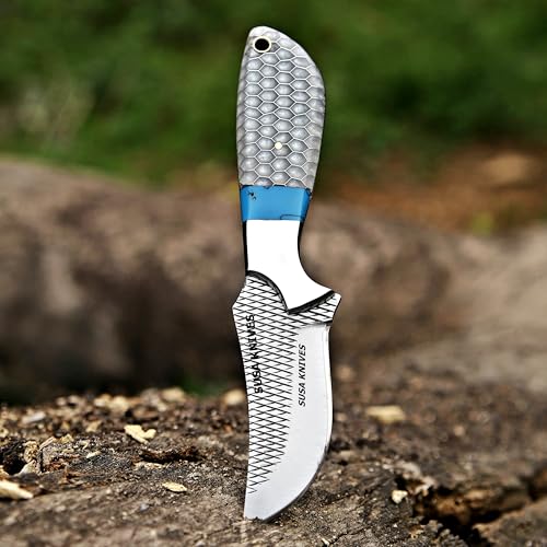 Custom Handmade 7'' fixed blade hoof rasp knife Cow boy knife Turquoise Handle Damascus steel Bull cutter, cowboy knives with pancake leather sheath (WHITE HONEY COMB) - color: WHITE HONEY COMB