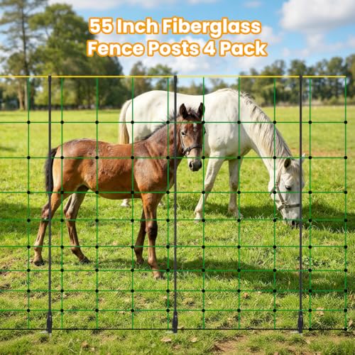 4 Pack 55 Inch Fiberglass Electric Fence Stakes, for Cows Sheep Animals | Lightweight Temporary Fence Posts, Outdoor Garden Pasture Snow Fence Support Stakes