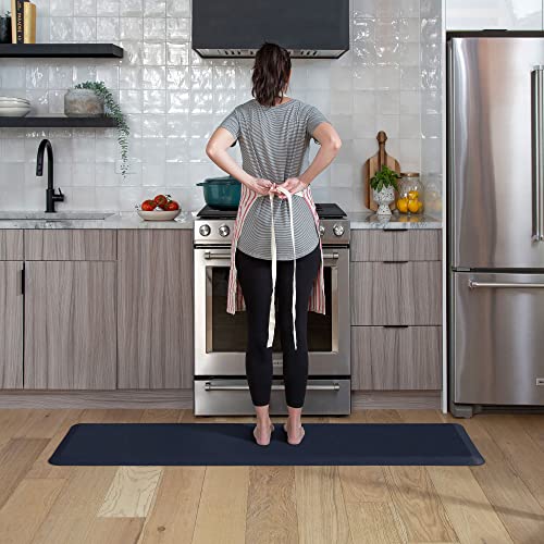 NewLife by GelPro Anti-Fatigue Nonslip 1/2" Thick Hard Floor Utility Mat for Garage, Patio and Kitchen, 20" x 72", Leather Grain Navy - color: Leather Grain Navy