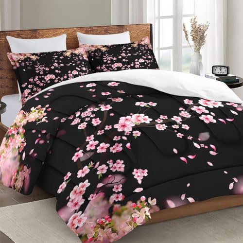 WeCozy Full Comforter Set, 3 Pieces Japanese Botanical Bedding, All Season | Cherry Blossoms Tree Flower Soft Comforter with 2 Pillowcases for Kids and Adults Room Bedroom Bed Decor - color: Multi 7, size: Full