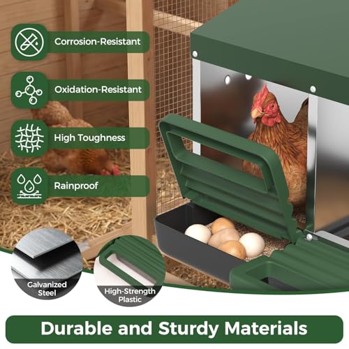 3-Compartment Chicken Nesting Box, Heavy Duty Galvanized Steel Poultry Nest Box, Wall Mount/Freestanding Design for Hens, Ducks, Backyard Homesteads & Farm Use, Green, with Soft Mats, No Stand - color: Green, size: 3 Room&Mat Board