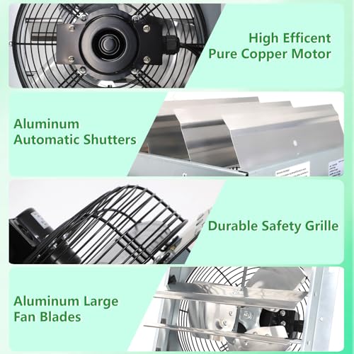 Louvered Exhaust Fan, 10 inch Wall Mount Shutter Fans w/Speed Controller,844 CFM,Chicken Coops Vent Fan for Greenhouse, Gable, Barn, Garage, Shed Ventilation Fan - color: With Speed Control, size: 10 inch