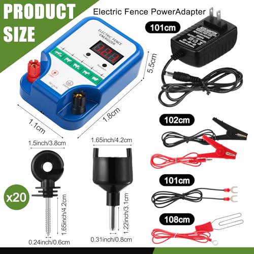 10 Mile Electric Fence Kit for Livestock, 3 Joule 12KV Fence Charger with LED Display, 3366 ft 9-Strand Polywire, 60 Insulators & Ground Rods, AC/DC Fencing System for Horse Cattle Pasture