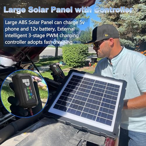 POWOXI 20W 12V Solar Battery Charger Trickle Maintainer Kit for Car | Smart Charge Controller | USB charging cable | Waterproof | Intelligent Safety Protections | for Boat, Marine, RV, Automotive - color: ABS Solar 20W-1