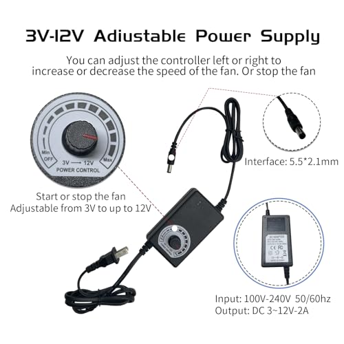120mm Variable Speed Axial Muffin PC Fan with Controller, 2Pack - size: 120mm × 25mm, style: 2 Pcs