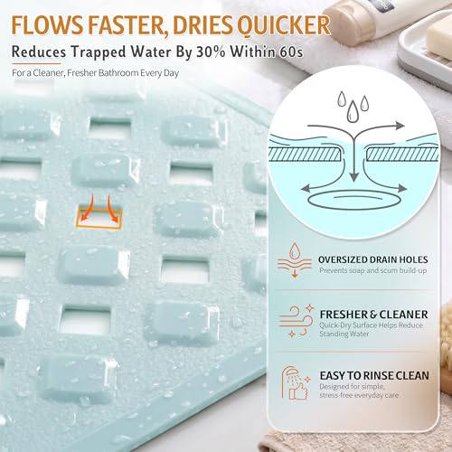 Yimobra Bathtub Mat Non Slip, Super Strong Suction Cups, 28"X16" Long Shower Mat with Drain Holes, Machine Washable Fast Draining Bath Mats, Bathroom Essentials,Mint Green - color: Mint Green, size: 27.5 X 15.5 Inch