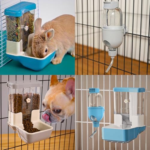 Automatic Pet Food Water Dispenser, Auto Gravity Pet Feeder Water Bottle Set for Crate Cage, Feeding Station for Small Dog Cat Rabbit Guinea Pigs Chinchilla Ferret Hedgehog (Gray) - color: Gray