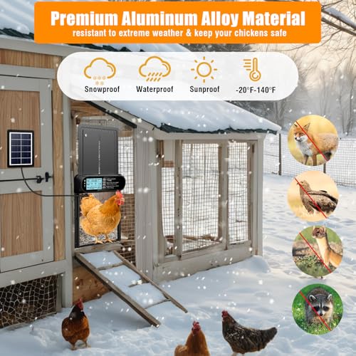 Automatic Chicken Coop Door Solar Powered, LCD Screen Electric Chicken Door | with Timer & Light Sensor, Aluminum Rechargeable Auto Chicken Door Opener with Remote Control & 4 Modes - color: Black