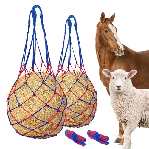 2 Pcs Slow Feed Hay Net for Horses, 34 Inch Hay Bags, Blue | For Horses/Sheep/Goat, Regulate Feeding Hanging Hay Nets for Horses Stable,Trailer,Stall Paddock - size: Blue