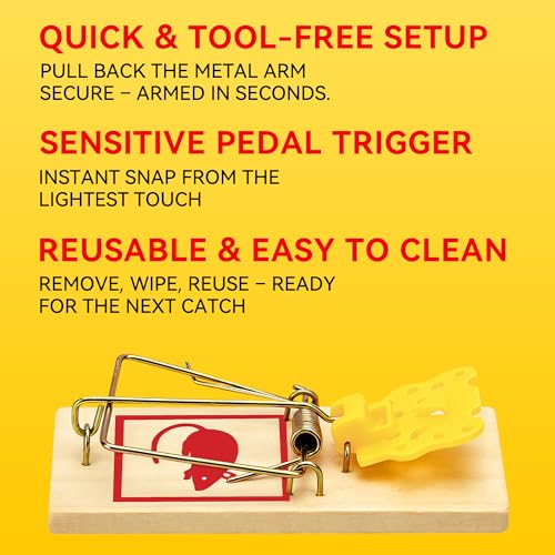 LULUCATCH Mouse Traps,12 Pack Classic Plastic Pedal Snap Traps for Indoor Outdoor Use, Fast & Effective High Catch Rate Wooden Mouse Traps, Reusable Mice Rodent Traps for Home, Garage & Kitchen