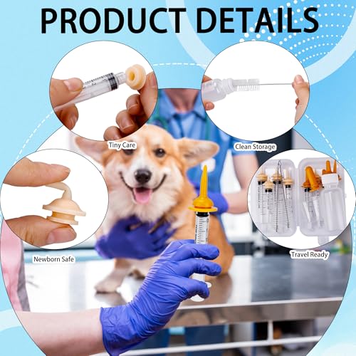 23 Pcs Pet Nursing Kit 50 ml Nursing Bottle Syringe Set with Nursing Nipples Measuring Cup and Cleaning Brush BPA-Free Nursing Supplies for Newborn Puppies Kittens
