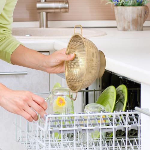 Gold Strainer for Kitchen, 5QT, Stainless Steel Colander with Handle for Fruits Vegetables Cooking Food, Dishwasher Safe - size: 5QT