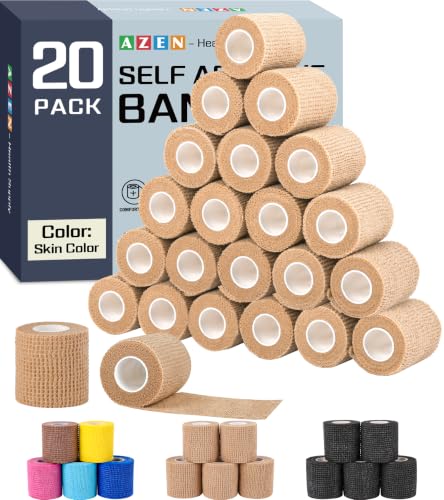 AZEN 20 Pack Self Adhesive Bandage Wrap, Elastic Cohesive Bandage Wrap, Skin Color Athletic Tape, Vet Wrap, Ankle Tape - color: Beige