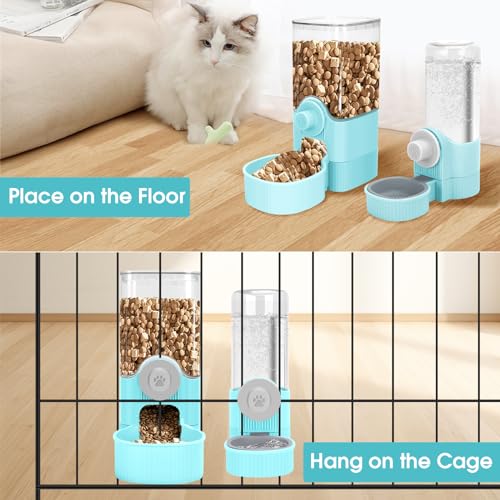 Hanging Cage Auto Small Pet Feeder Waterer Set for Puppy Cats, Blue | 1.2L Self-Feeding Feeder, 0.52L Waterer Set, Non-Spill Auto Gravity Kennel Feeding Station For Puppy Cats Rabbit Ferret - color: Sky Blue