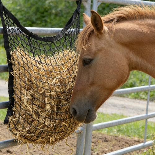 2 Pcs 31x28in Slow Feed Hay Nets for Horses Hanging Hay Bag Black | Large Capacity,All-Day Feeding Hay Feeder for Goats Sheep Donkey & Trailer,Durable Mesh Design