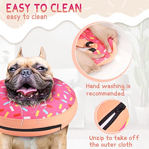 Supet Inflatable Dog Cone Collar Alternative After Surgery, Doggie Neck Donut Collar Recovery ECollar, Soft Dog Cone for Small Medium Large Dogs - color: Donut Pink, size: L-(Neck 11"-14")